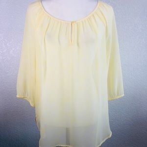 Ann Taylor yellow and white petite blouse